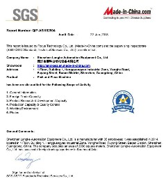 SGS Certificate for pick and place machine